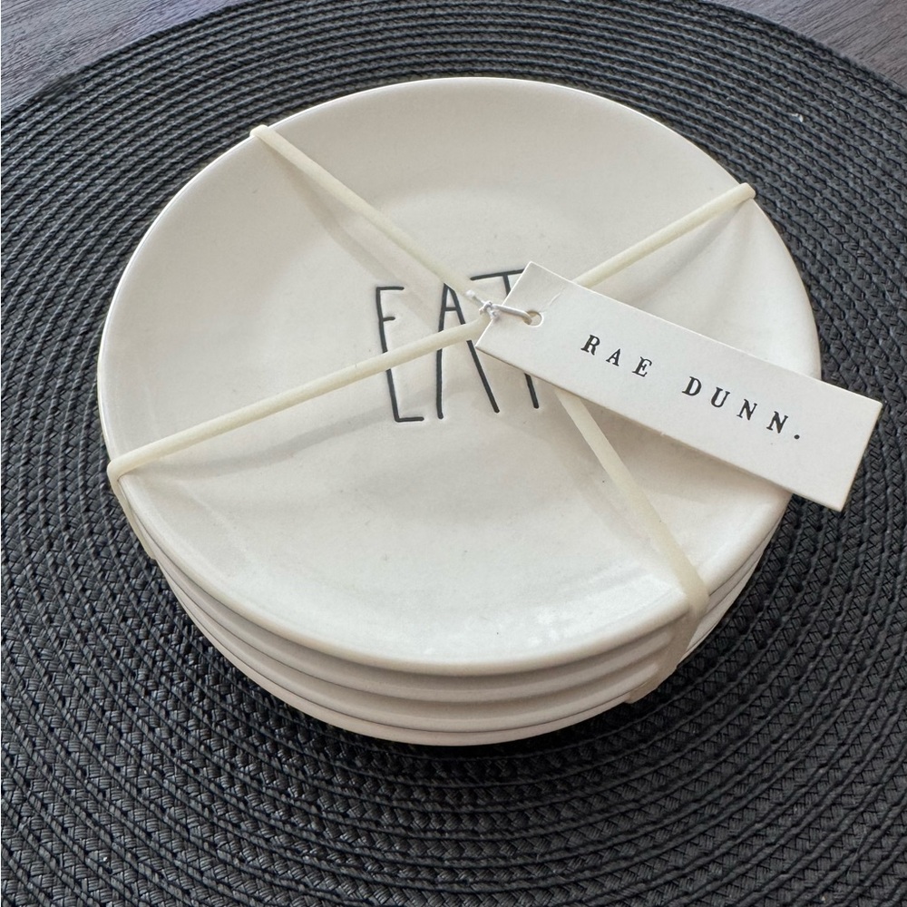 Rae Dunn White Ceramic Appetizer Plate Set of 4 6” plates.
